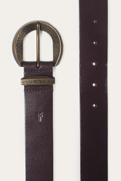 Brown 35mm Engraved Buckle Belt Frye USA