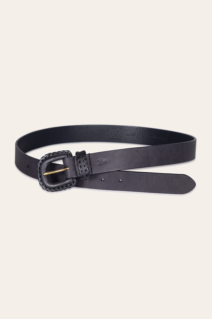 30mm Black Leather Belt With Covered Buckle Frye USA