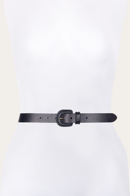 30mm Black Leather Belt With Covered Buckle Frye USA
