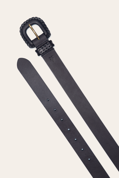 30mm Black Leather Belt With Covered Buckle Frye USA