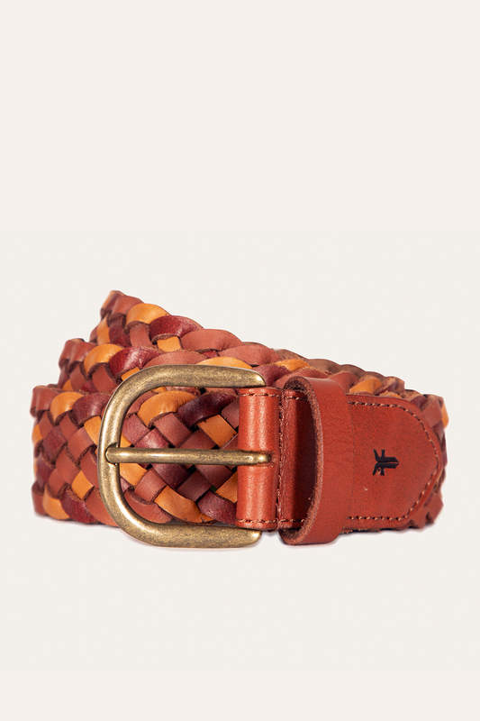35mm Tonal Woven Leather Belt in Tan Frye Online