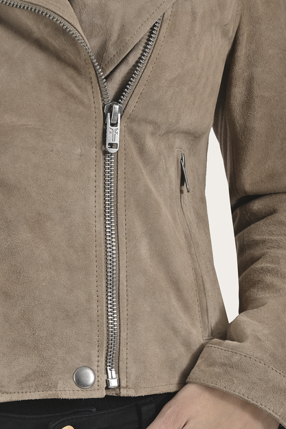 Women’s Taupe Jace Hybrid Biker Racer Suede Jacket Frye Discount