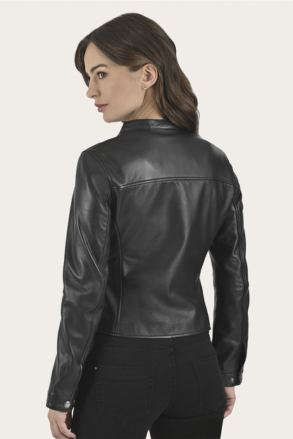 Women’s Black Heathe Leather Racer Jacket Frye Sale