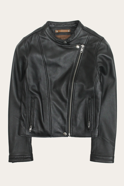 Women’s Black Heathe Leather Racer Jacket Frye Sale