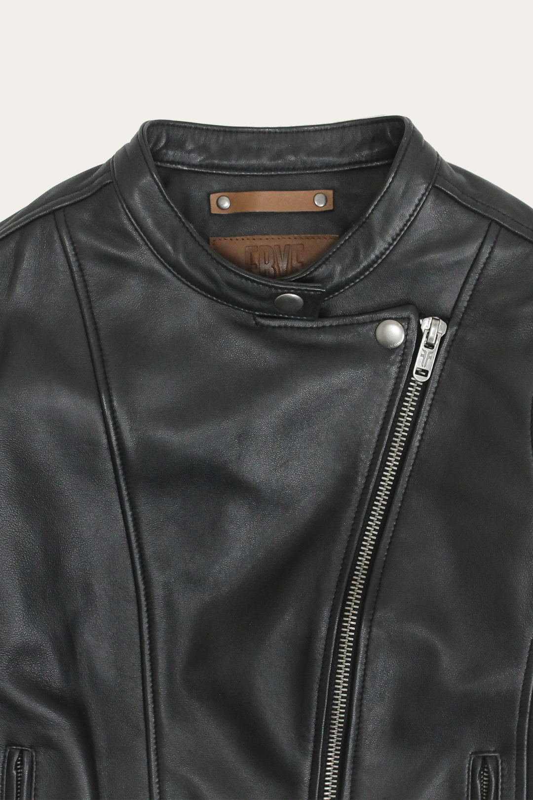 Women’s Black Heathe Leather Racer Jacket Frye Sale