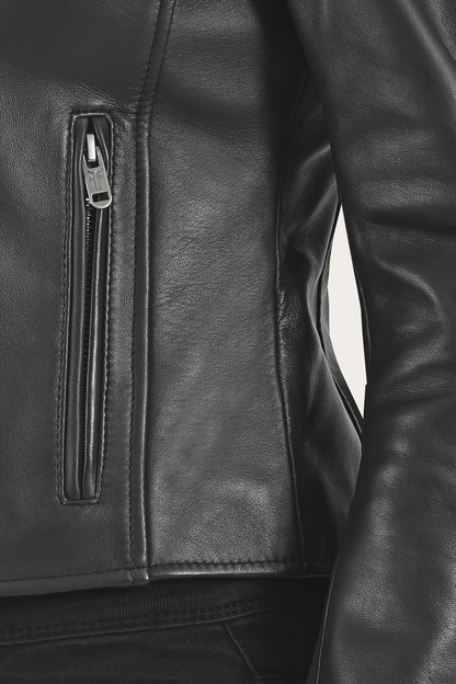 Women’s Black Heathe Leather Racer Jacket Frye Sale