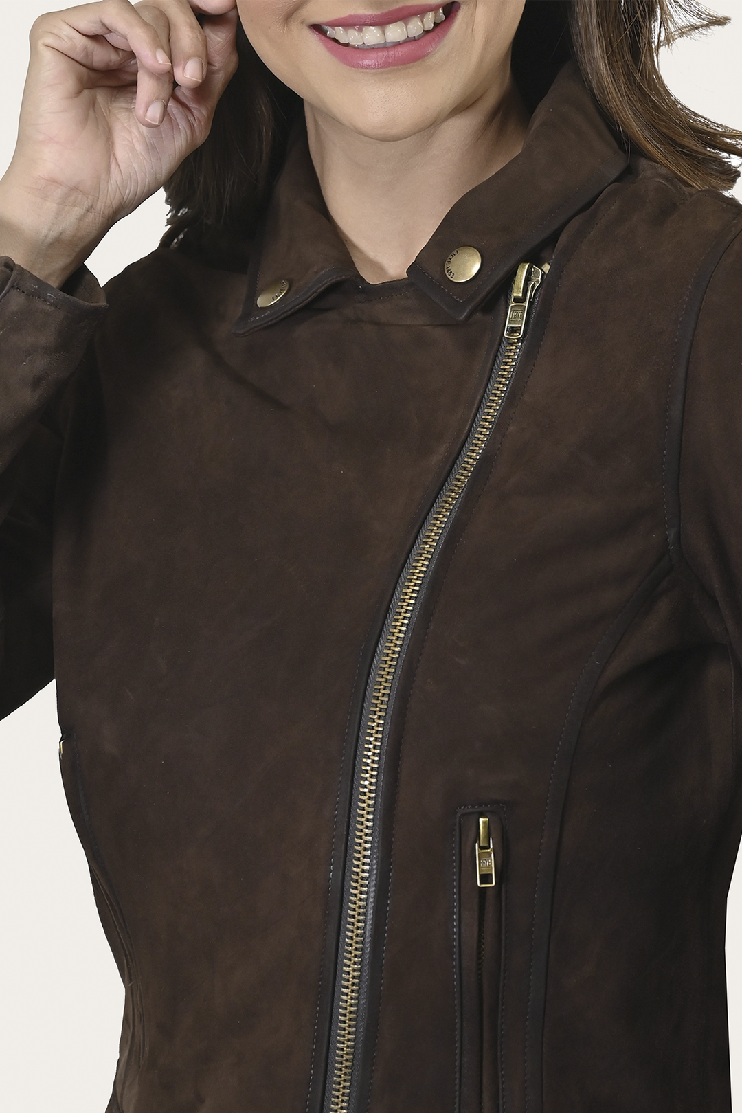Women’s Dark Brown Clive Elegant Suede Biker Jacket Frye On sale