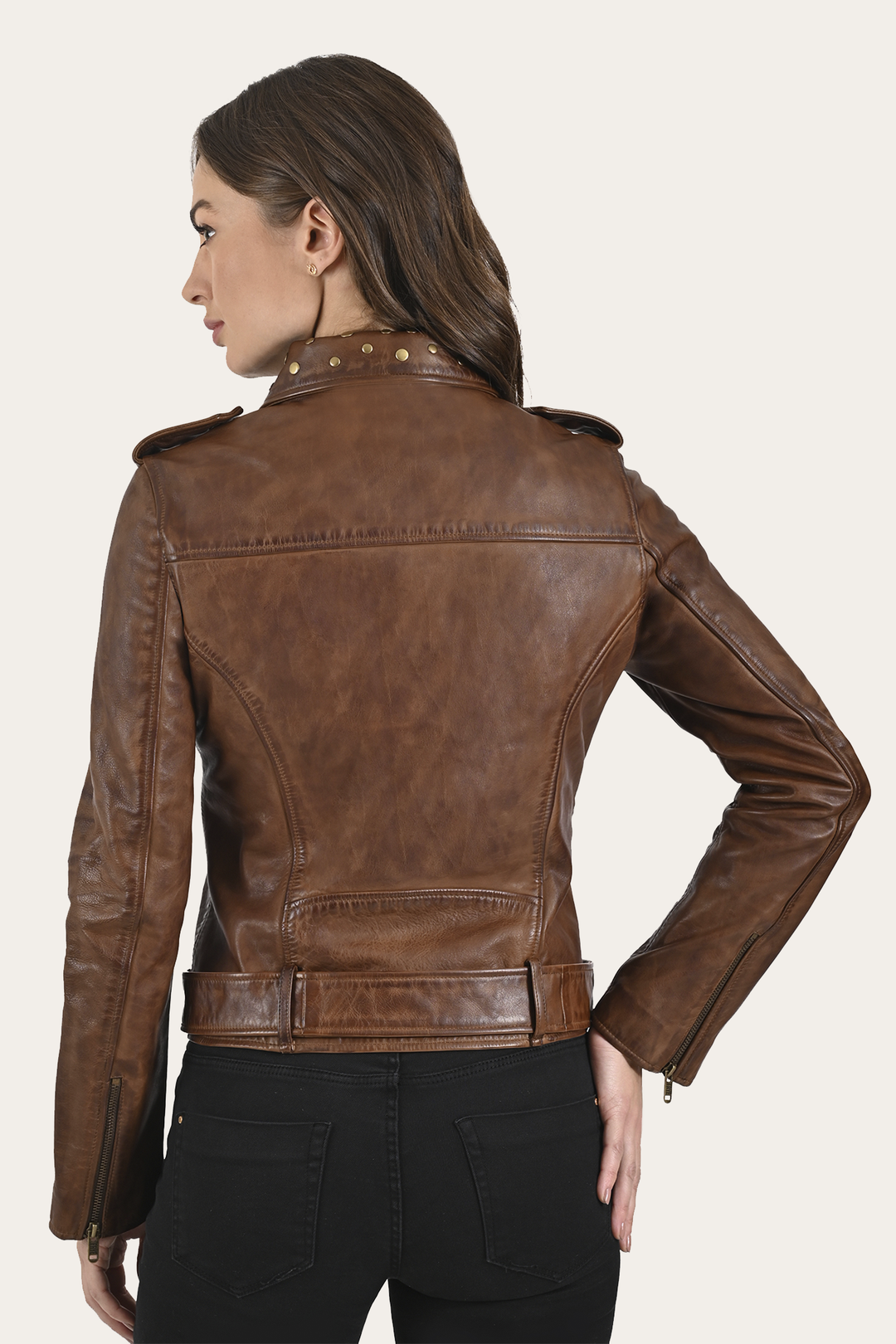 Women’s Tobacco Linc Biker Leather Jacket Frye For Sale
