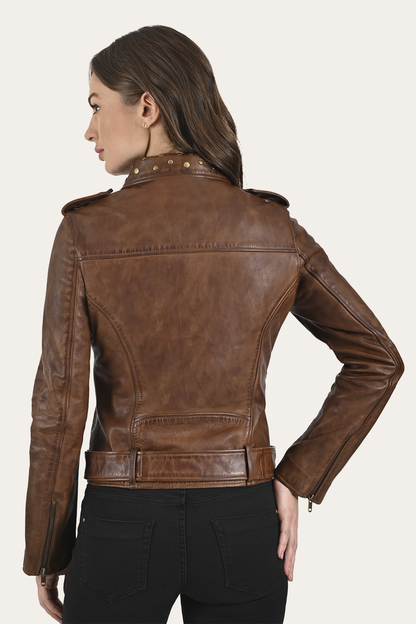 Women’s Tobacco Linc Biker Leather Jacket Frye For Sale