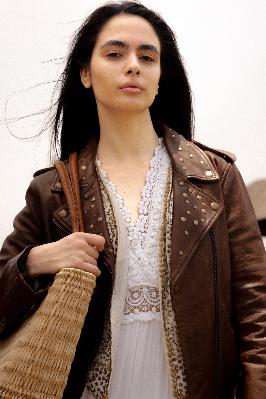 Women’s Tobacco Linc Biker Leather Jacket Frye For Sale