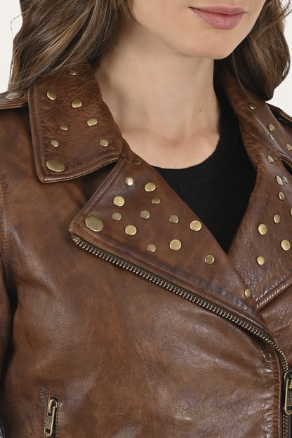 Women’s Tobacco Linc Biker Leather Jacket Frye For Sale