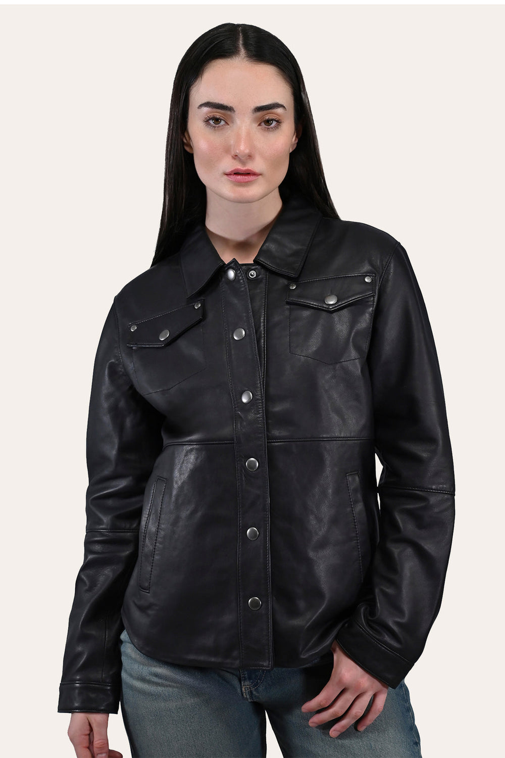 Women’s Black Obadiah Leather Shacket Frye Outlet