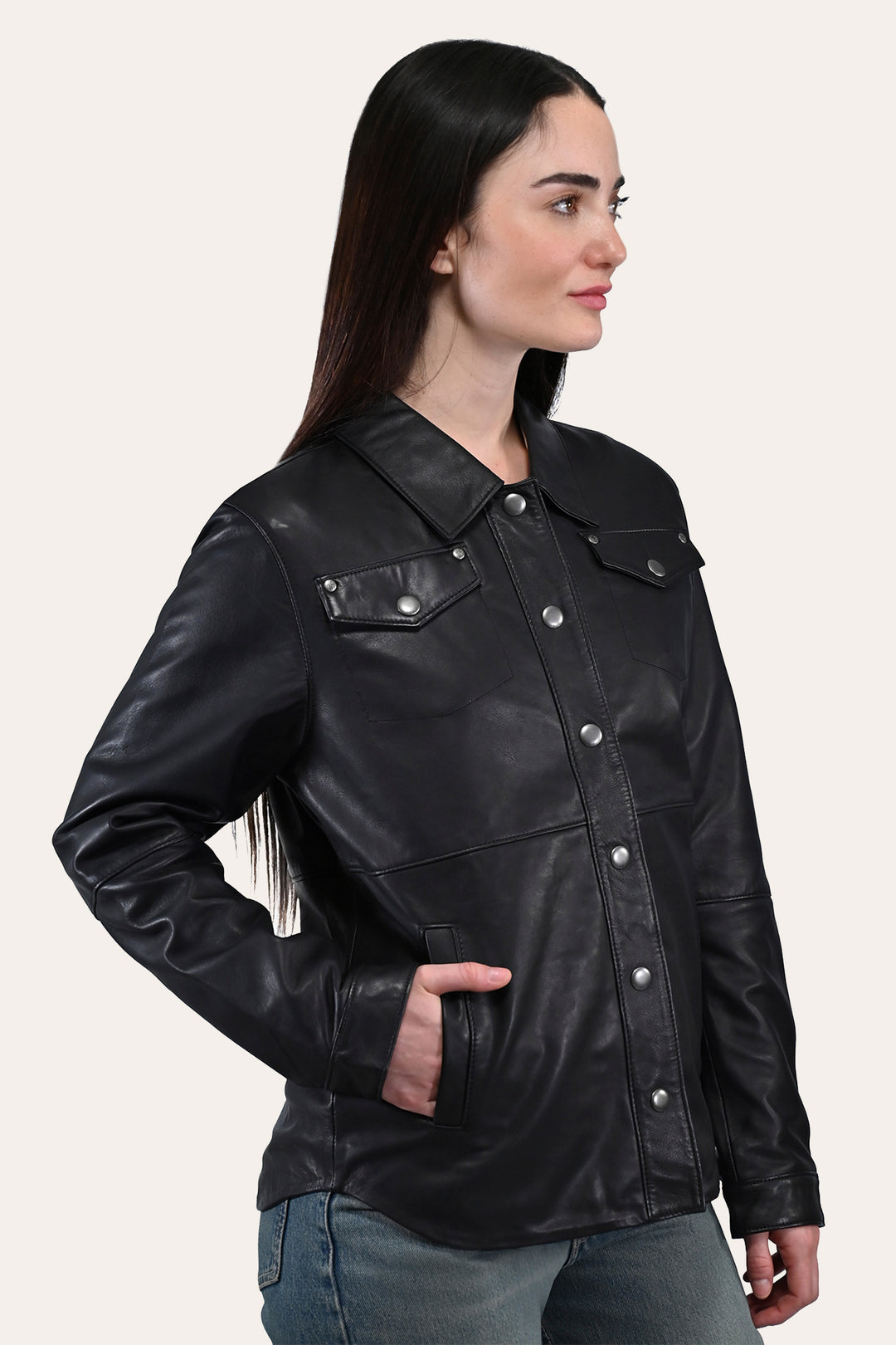 Women’s Black Obadiah Leather Shacket Frye Outlet