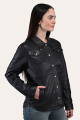 Women’s Black Obadiah Leather Shacket Frye Outlet