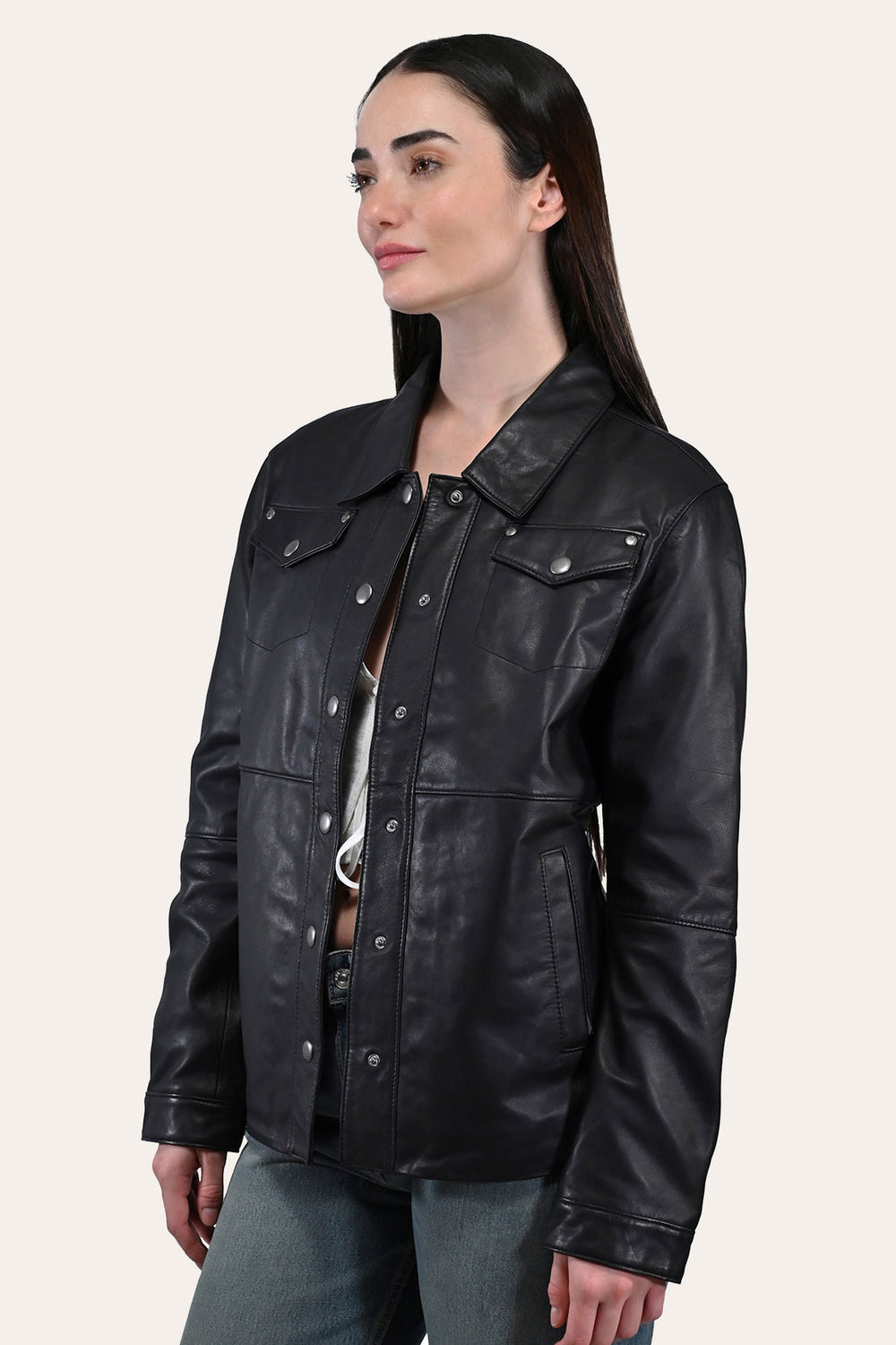Women’s Black Obadiah Leather Shacket Frye Outlet