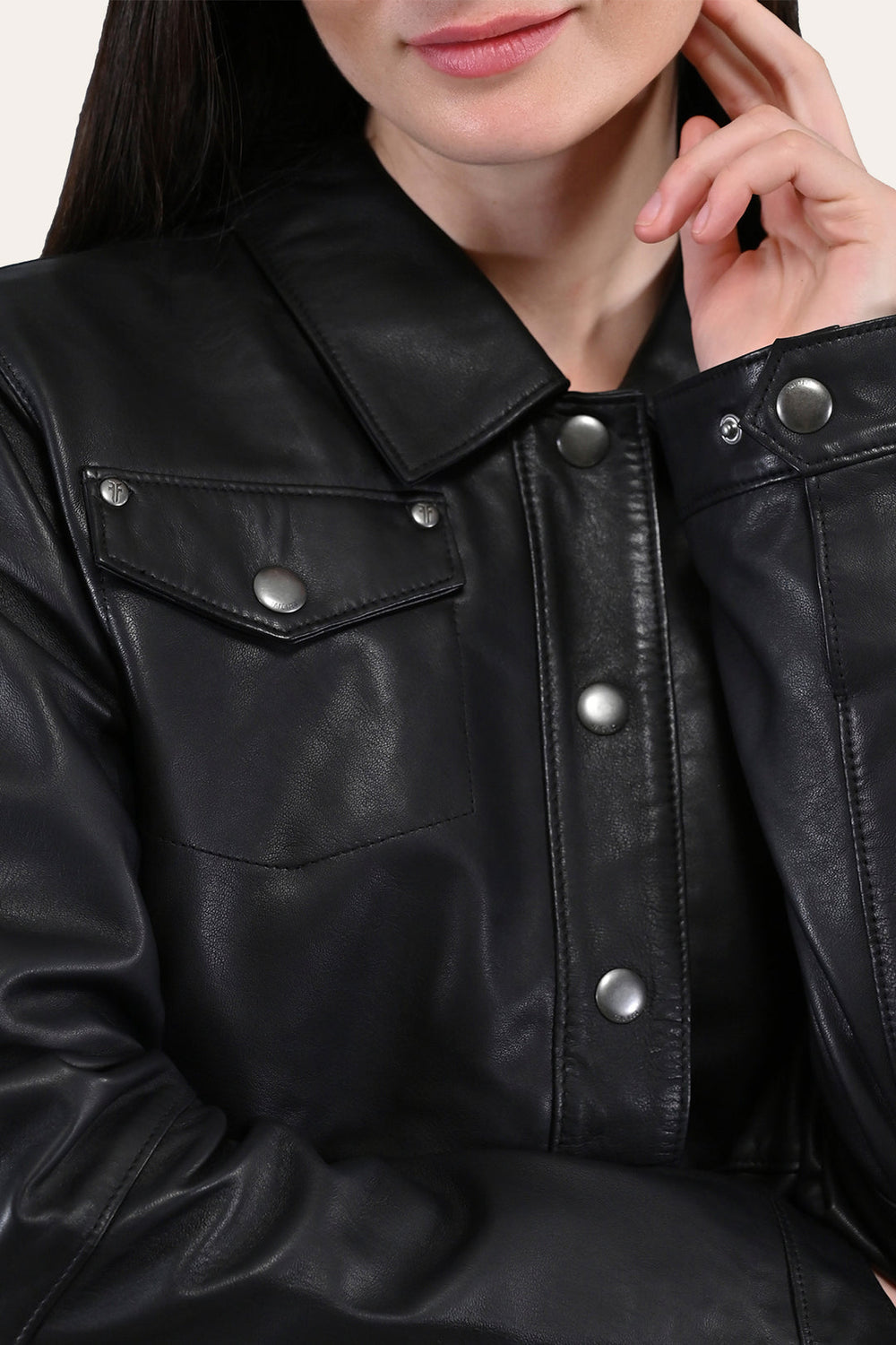 Women’s Black Obadiah Leather Shacket Frye Outlet
