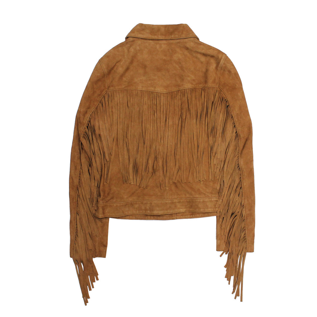 Women’s Medium Brown Nash Fringed Suede Trucker Jacket Frye USA