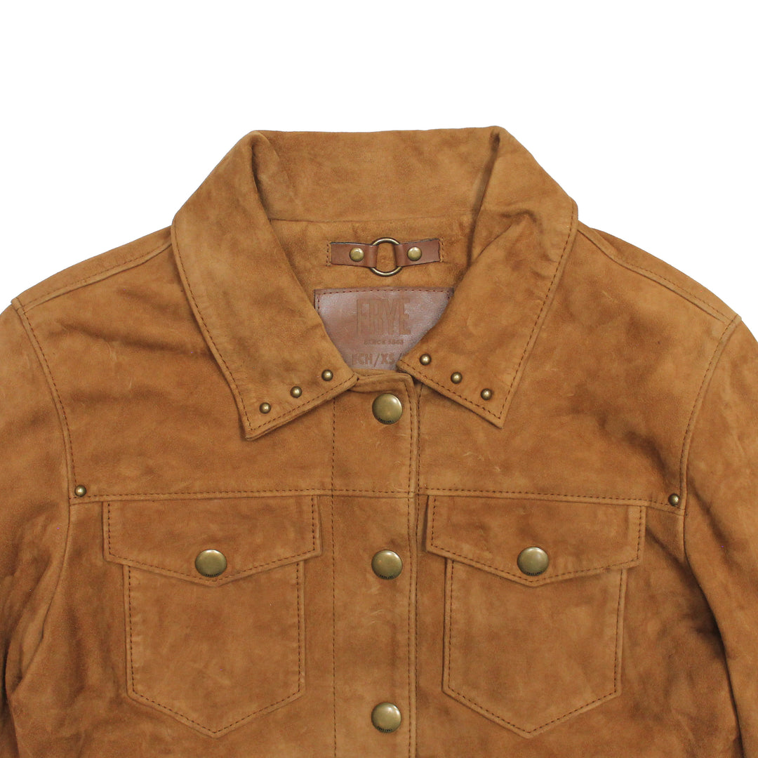 Women’s Medium Brown Nash Fringed Suede Trucker Jacket Frye USA
