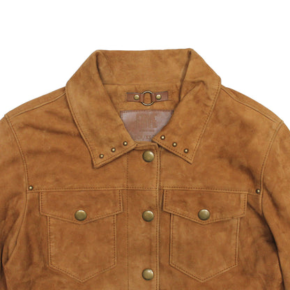 Women’s Medium Brown Nash Fringed Suede Trucker Jacket Frye USA