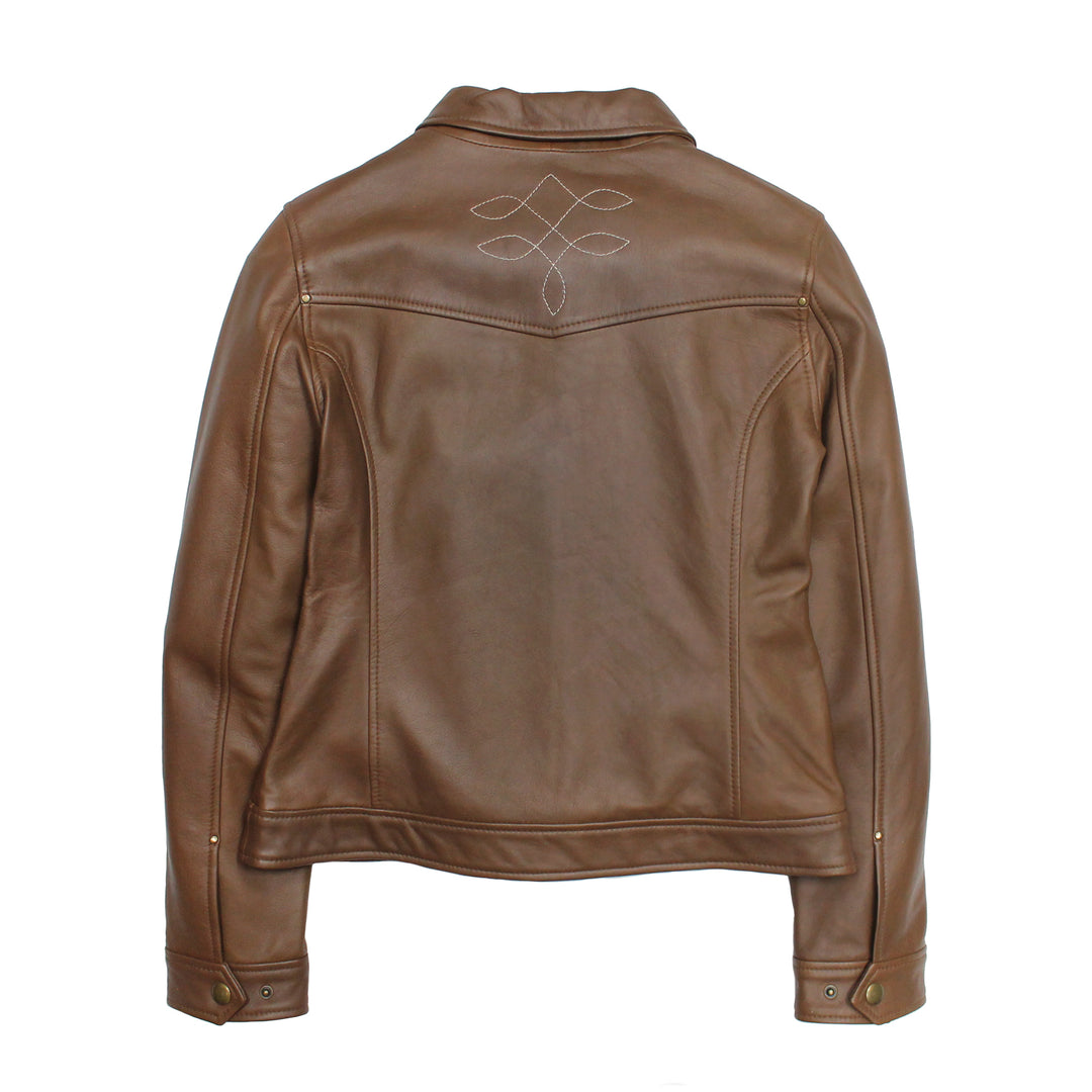 Women’s Medium Brown Callum Trucker Leather Jacket Frye Near me