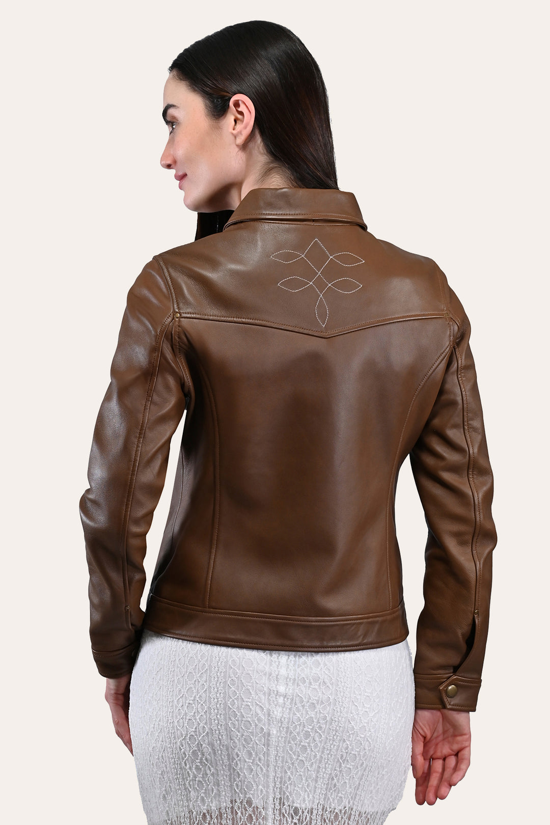 Women’s Medium Brown Callum Trucker Leather Jacket Frye Near me