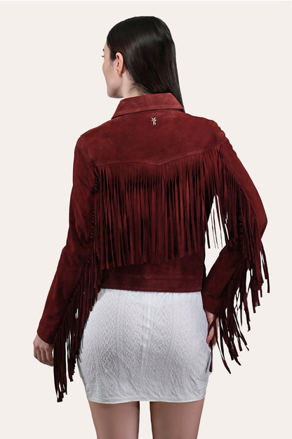 Women’s Oxblood Nash Trucker Suede Jacket Frye