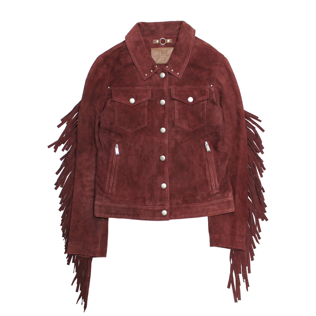 Women’s Oxblood Nash Trucker Suede Jacket Frye