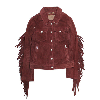 Women’s Oxblood Nash Trucker Suede Jacket Frye