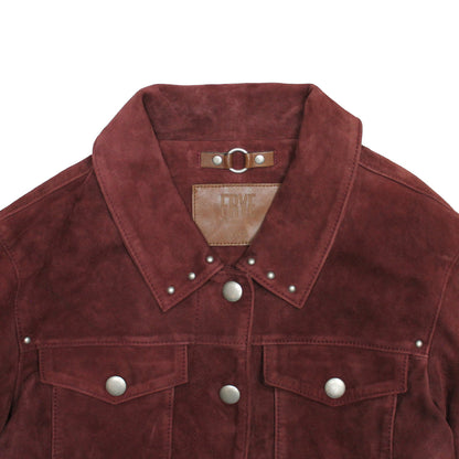 Women’s Oxblood Nash Trucker Suede Jacket Frye