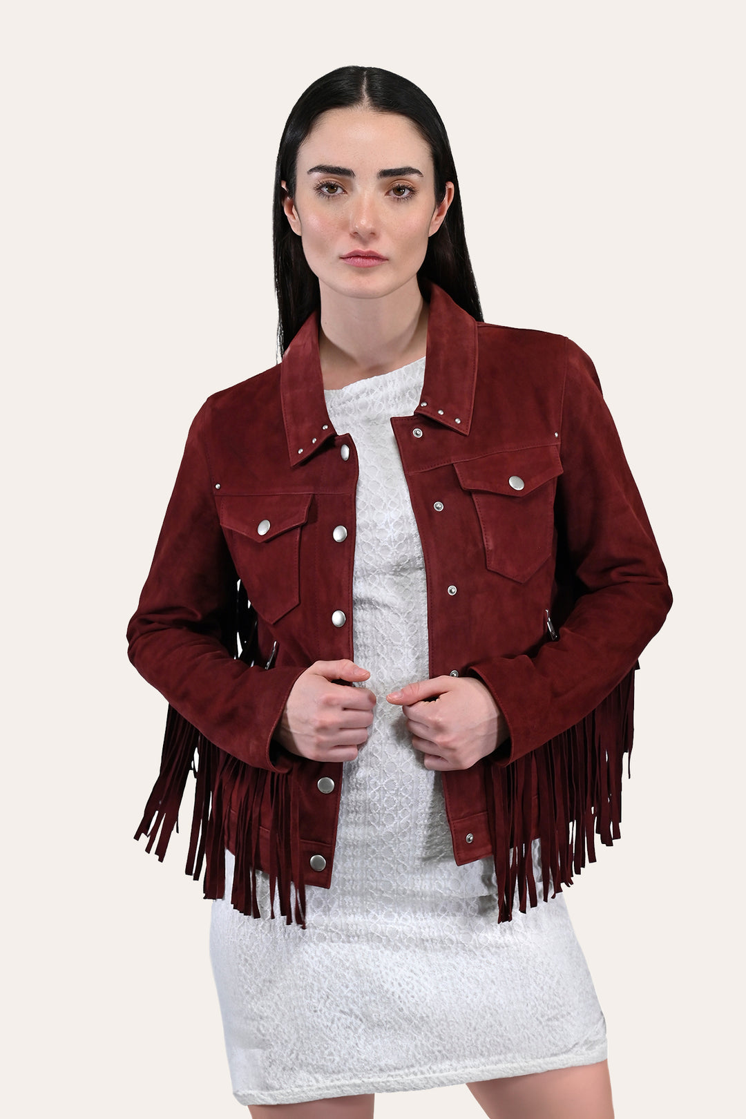 Women’s Oxblood Nash Trucker Suede Jacket Frye