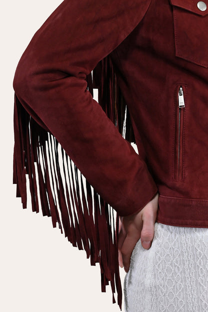 Women’s Oxblood Nash Trucker Suede Jacket Frye