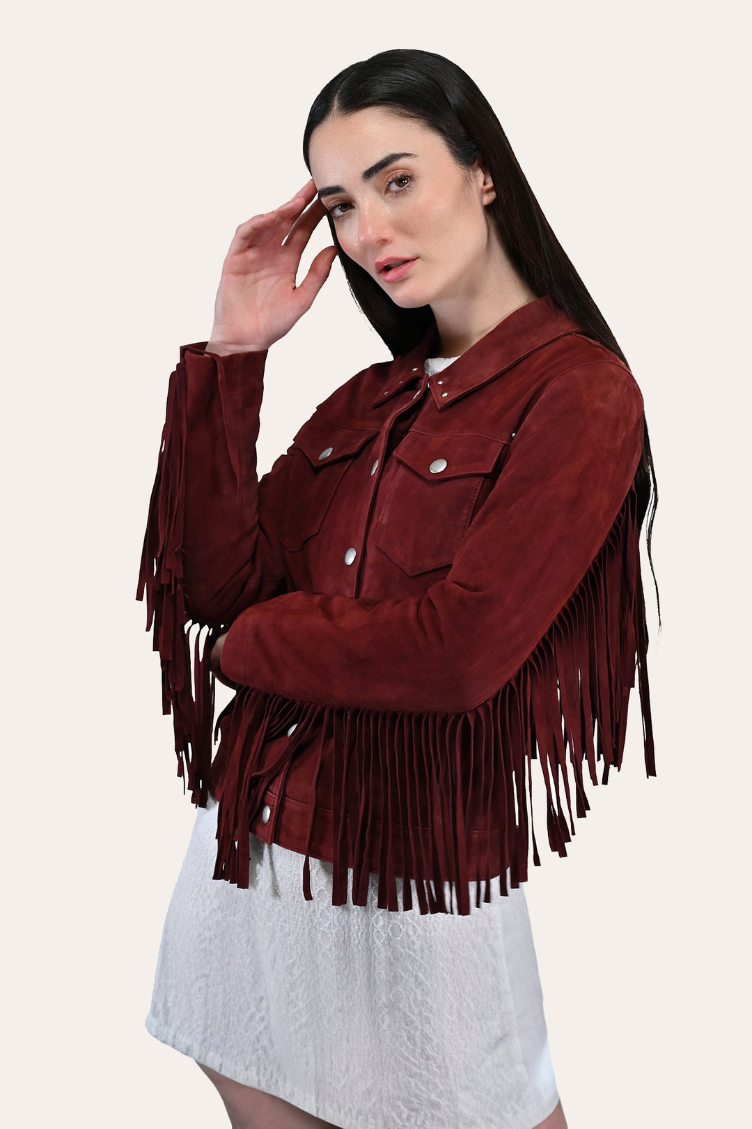 Women’s Oxblood Nash Trucker Suede Jacket Frye