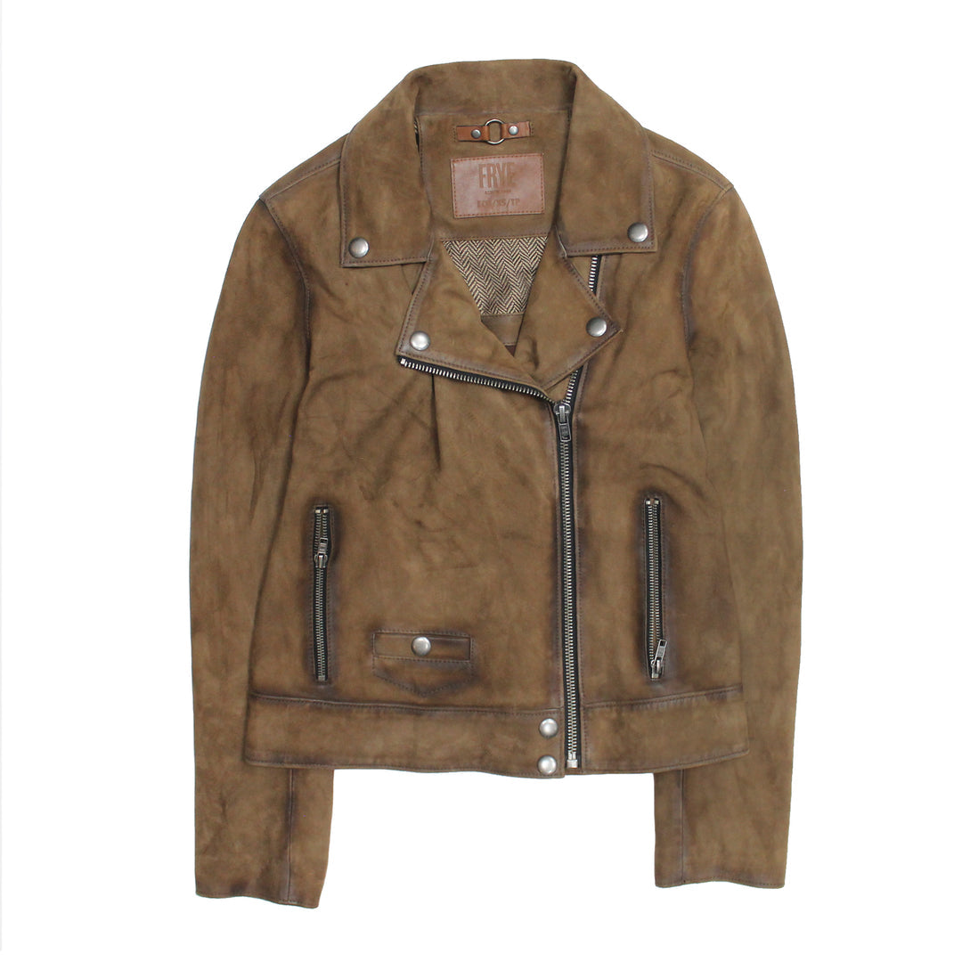 Women’s Dark Taupe Oakley Vintage Suede Biker Jacket Frye Discount