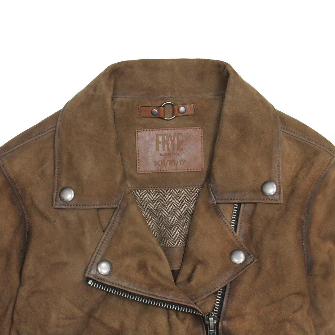 Women’s Dark Taupe Oakley Vintage Suede Biker Jacket Frye Discount