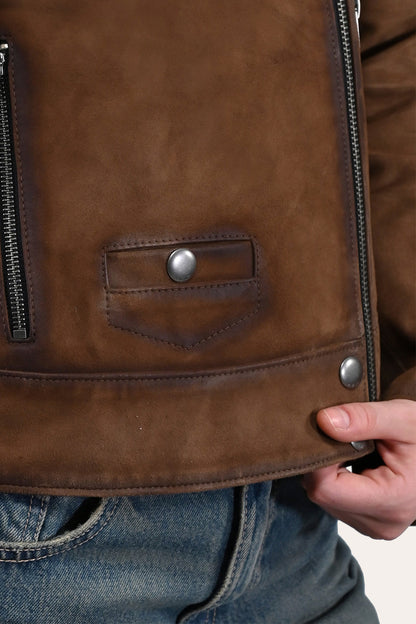 Women’s Dark Taupe Oakley Vintage Suede Biker Jacket Frye Discount