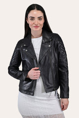 Women’s Black Oklahoma Biker Leather Jacket Frye Sale