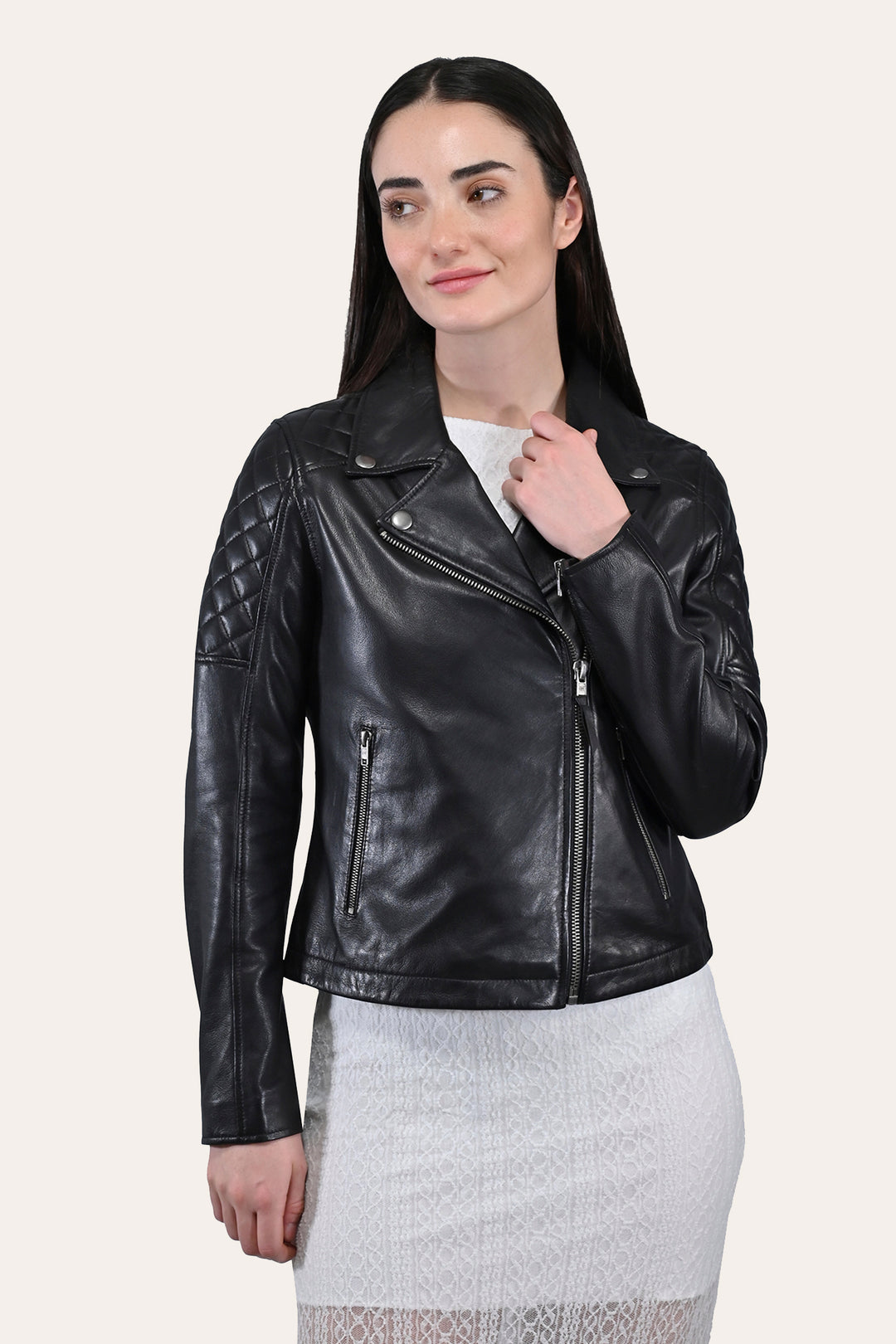 Women’s Black Oklahoma Biker Leather Jacket Frye Sale