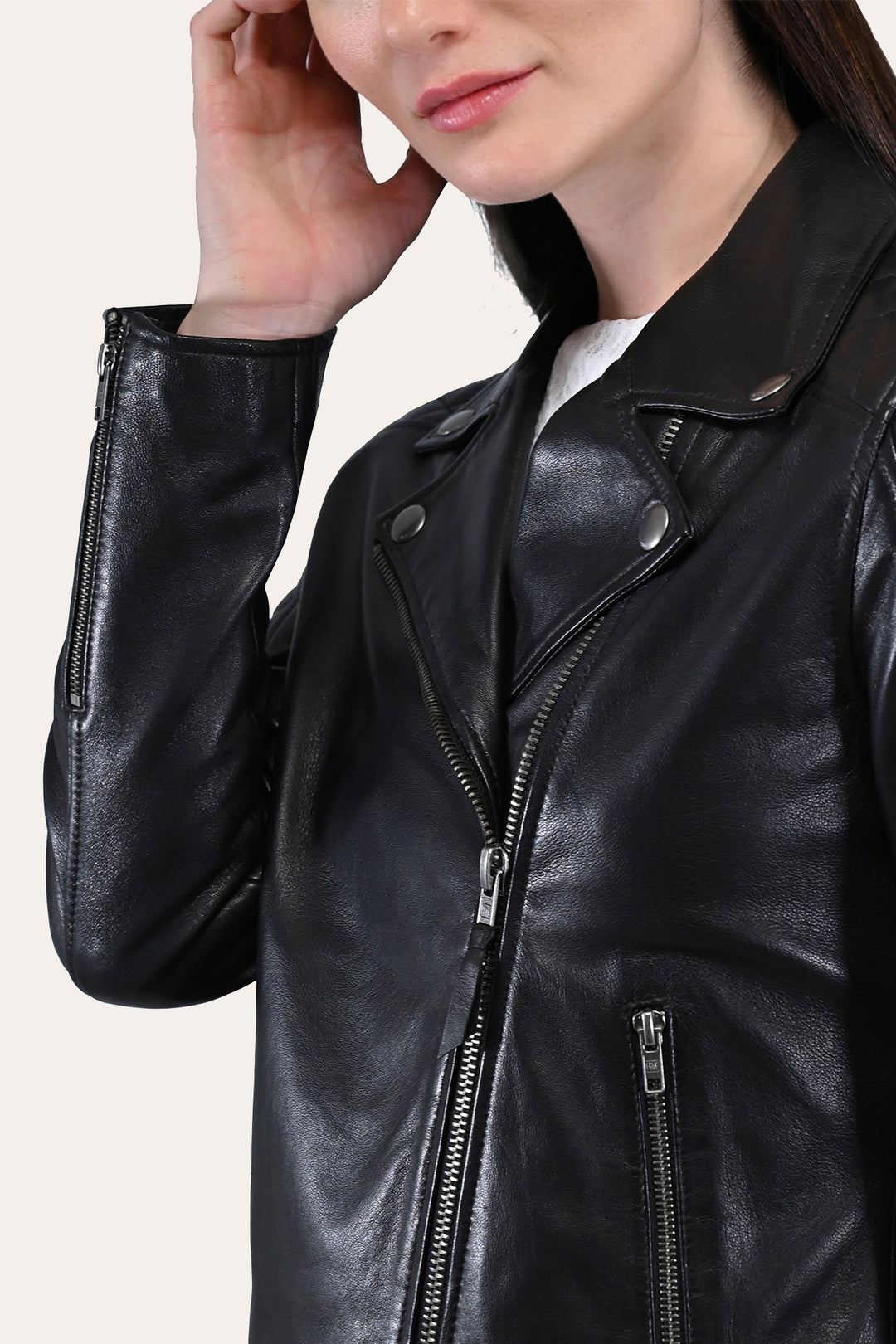 Women’s Black Oklahoma Biker Leather Jacket Frye Sale