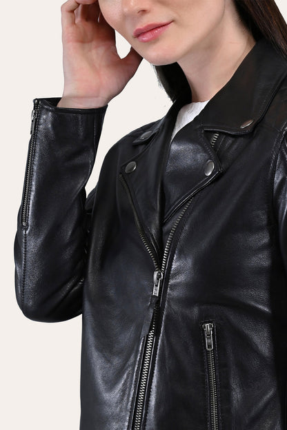 Women’s Black Oklahoma Biker Leather Jacket Frye Sale