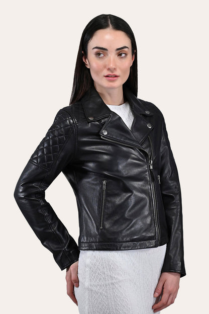 Women’s Black Oklahoma Biker Leather Jacket Frye Sale