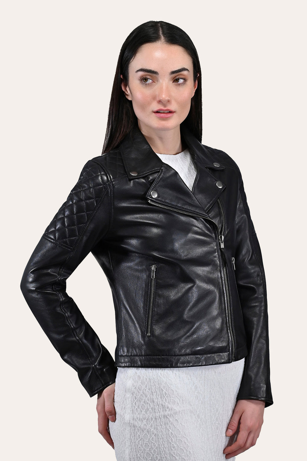 Women’s Black Oklahoma Biker Leather Jacket Frye Sale