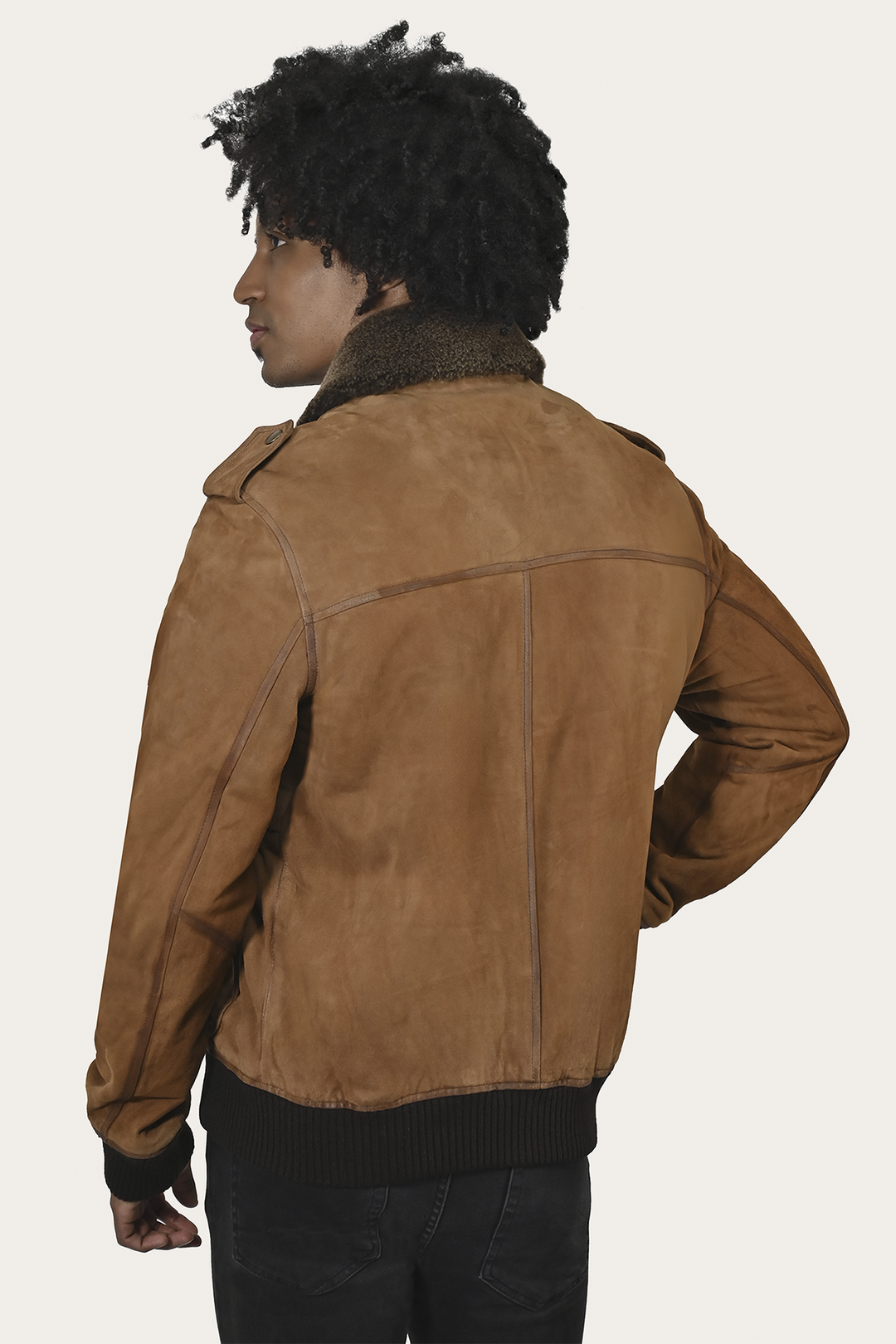 Men’s Middle Brown Jethro Shearling Flight Suede Jacket Frye For Sale