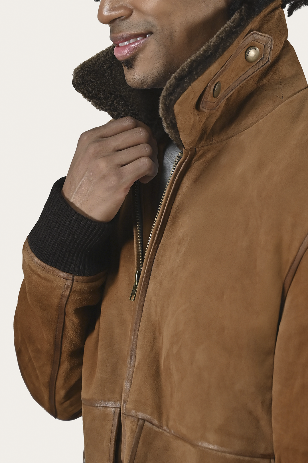 Men’s Middle Brown Jethro Shearling Flight Suede Jacket Frye For Sale