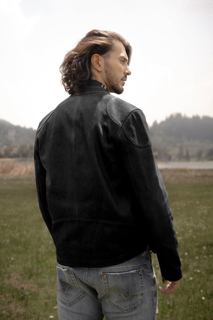 Men’s Black Gannon Lamb Leather Racer Jacket Frye us