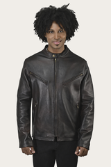 Men’s Cognac Black Huck Cowhide Racer Leather Jacket Frye USA