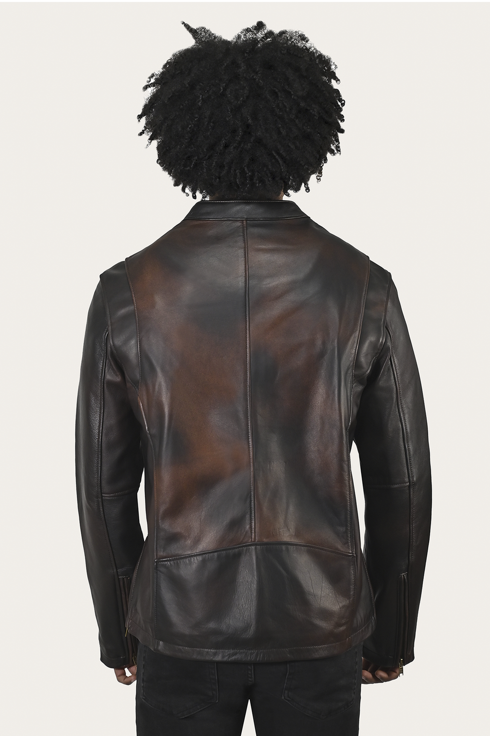 Men’s Cognac Black Huck Cowhide Racer Leather Jacket Frye USA