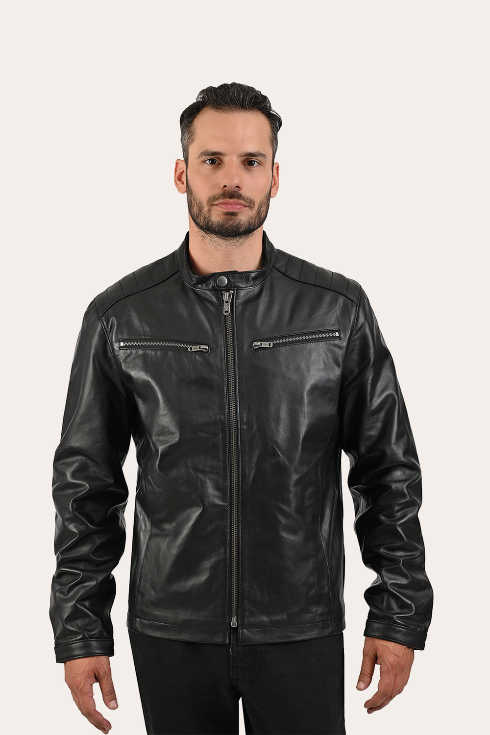 Men’s Black Pioneer Racer Leather Jacket Frye Near me