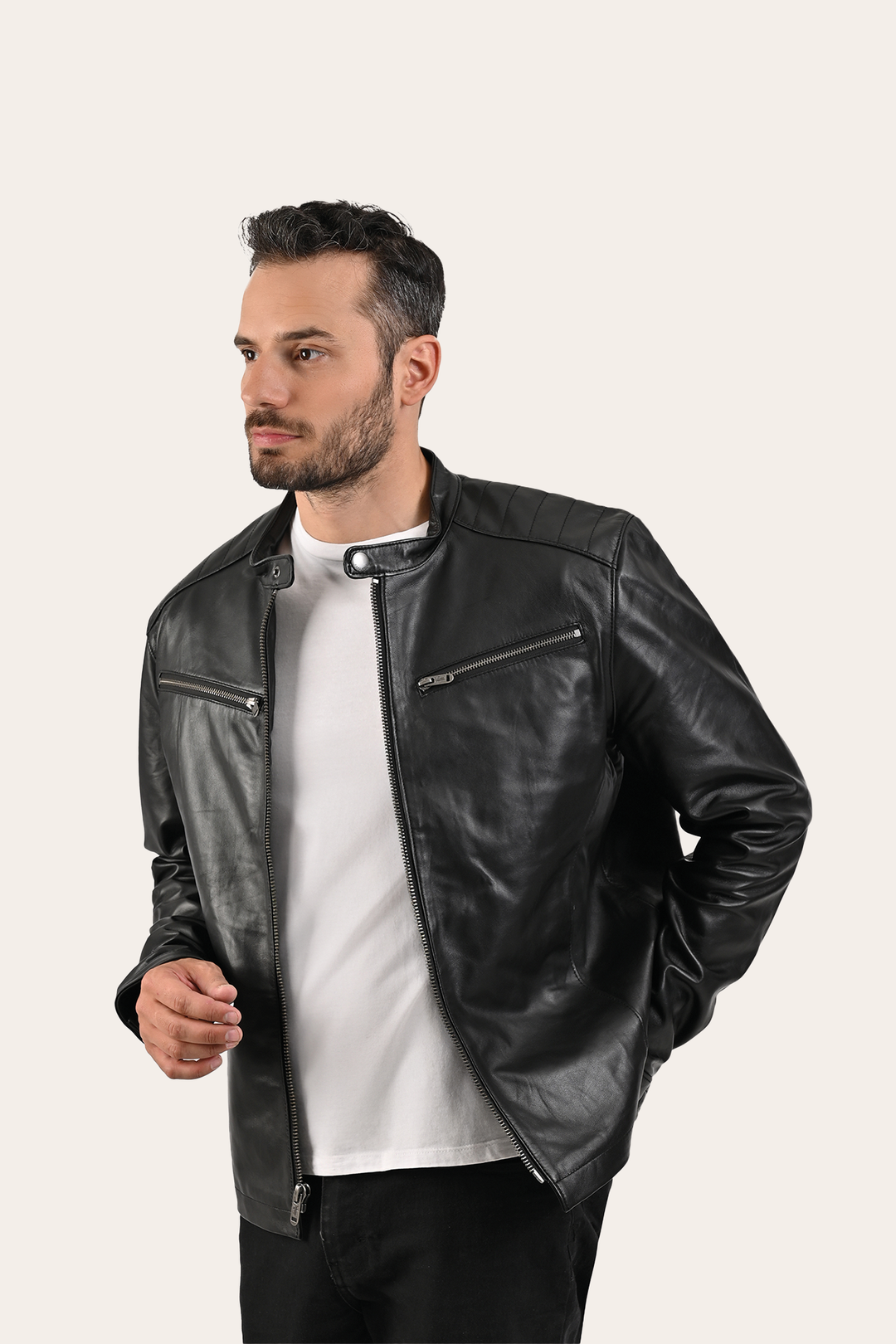 Men’s Black Pioneer Racer Leather Jacket Frye Near me