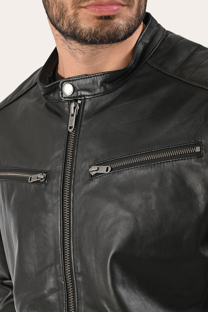 Men’s Black Pioneer Racer Leather Jacket Frye Near me