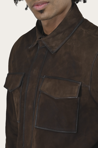 Men’s Dark Brown Brock Classic Suede Shacket Frye